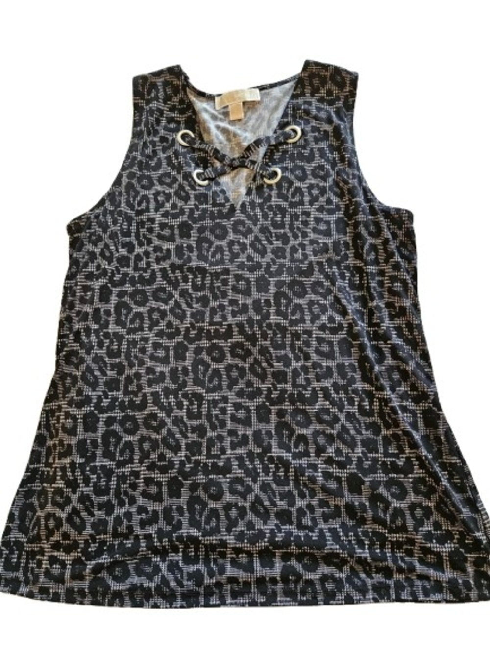 Michael Kors Black and Gray Lace-Up Leopard Tank